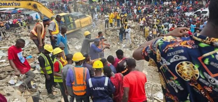 The site of the three-storey building collapse in Lagos