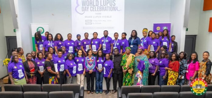 A group photo from the 2025 World Lupus Day celebration in the Parliament of Ghana