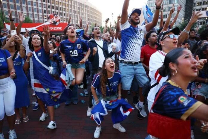 Cape Verde fans celebrating after their World Cup round of 32 qualification