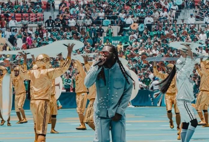Burna Boy performing he and Shakira's song, 'Dai Dai' during the opening ceremony of the 2026 World Cup in Mexico back in June
