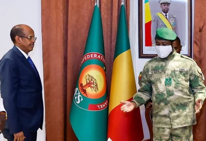 Mahmoud Ali Youssouf (left) met with General Assimi Goïta (right), at the Koulouba Palace in Bamako on Monday, July 13, 2026 Mahmoud Ali Youssouf (left) met with General Assimi Goïta (right), at the Koulouba Palace in Bamako on Monday, July 13, 2026