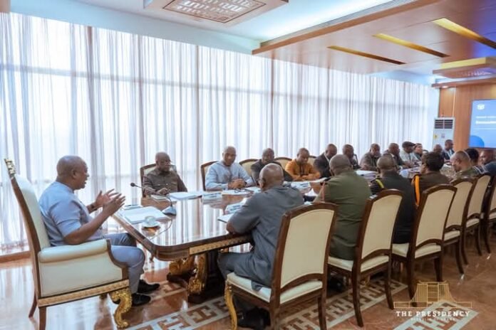 John Dramani Mahama (left) chairing the national security meeting