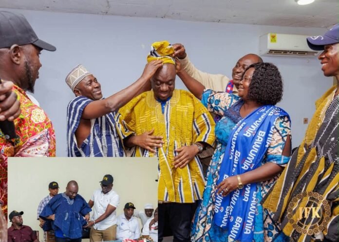 Justin Frimpong Kodua being adorned with a traditional by NPP Upper East Regional executives